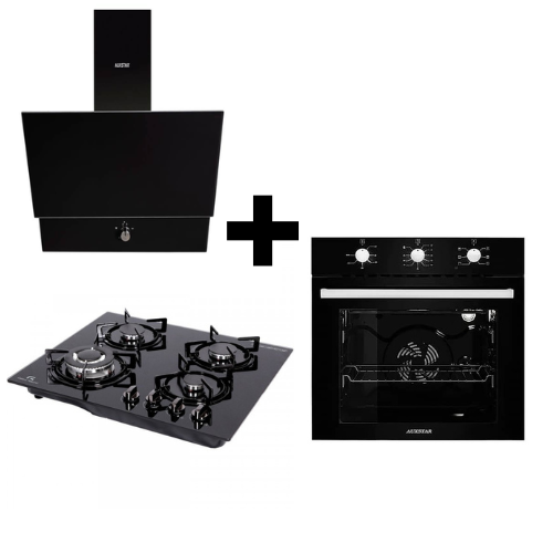 PACK MARRIAGE: HOTTE DESIGN 60CM+ PLAQUE 4 FEUX+ FOUR ENCASTRABLE